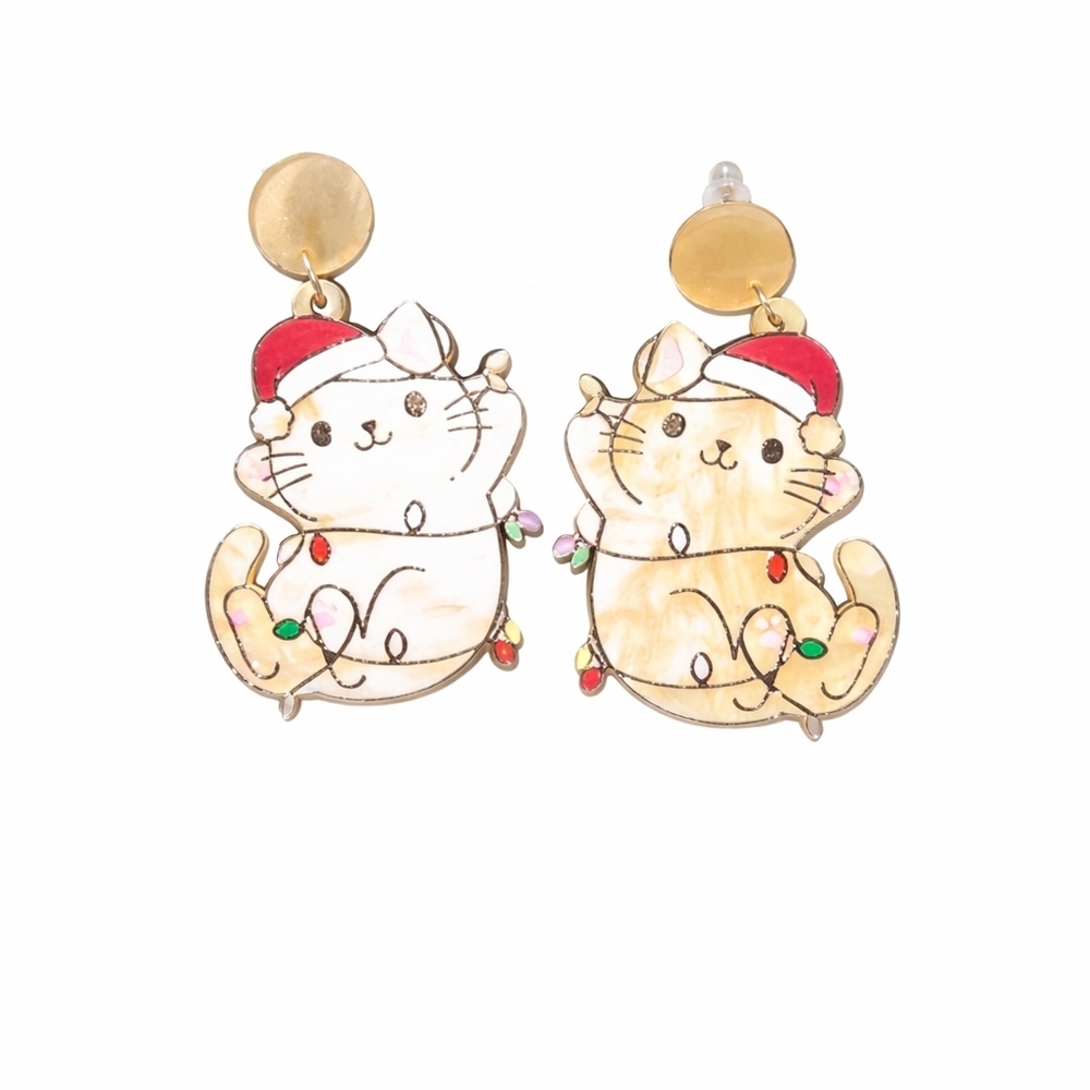 Holiday Santa Cat Earrings with Festive Lights